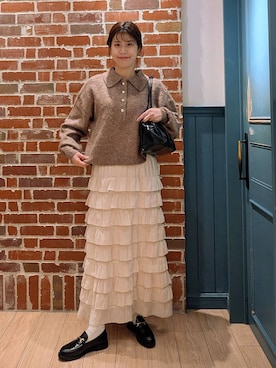 「アイテム（シュシュ）」を使った、あやかさん（レディース・163cm）の冬コーディネート