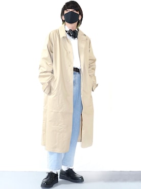 「ほめられ本命コーデ」｜「アイテム（ステンカラーコート）」を使った、Ryoooさん（メンズ・178cm）の冬コーディネート