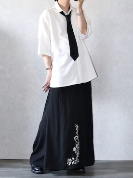 「HARE（ハレ）のブロードドレスシャツSS(HARE)（シャツ/ブラウス、ホワイト系）」を使った、Ryoooさん（メンズ・178cm）の夏コーディネート