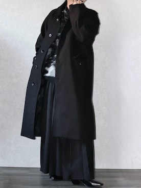 「オールブラック」｜「アイテム（ステンカラーコート）」を使った、Ryoooさん（メンズ・178cm）の冬コーディネート