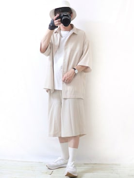 「オールホワイト」｜「アイテム（セットアップ）」を使った、Ryoooさん（メンズ・178cm）の夏コーディネート