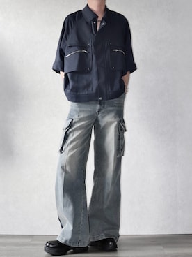 「ADRER（アドラー）のSmooth Tech Super Gimmick Shirt Jacket / スムーステック スーパ ーギミック シャツジャケット（シャツ/ブラウス、ブルー系）」を使った、Ryoooさん（メンズ・178cm）の夏コーディネート
