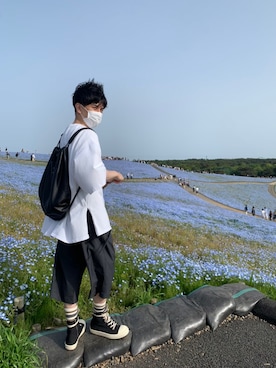 「RICK OWENS」｜「アイテム（バッグ）」を使った、あずきさん（メンズ・177cm）の春コーディネート
