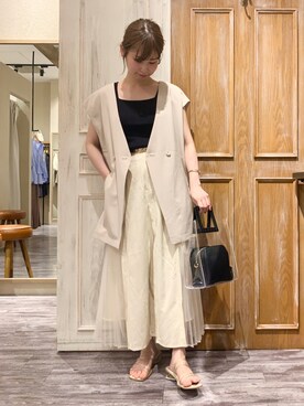 「mysty woman（ミスティウーマン）のアイテム（ノーカラージャケット）」を使った、エリンギさん（レディース・153cm）の夏コーディネート