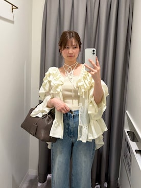 「mysty woman（ミスティウーマン）の【story. 】スイッチハンドルボストン 572846（ハンドバッグ、ブラウン系）」を使った、エリンギさん（レディース・153cm）の春コーディネート