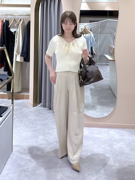 「mysty woman（ミスティウーマン）の［追加1］ミドルボストンBAG　495424（ボストンバッグ、ブラウン系）」を使った、エリンギさん（レディース・153cm）の春コーディネート
