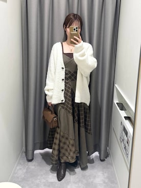 「mysty woman（ミスティウーマン）の切り替えチェックキャミワンピース　583340（ワンピース）」を使った、エリンギさん（レディース・153cm）の秋コーディネート
