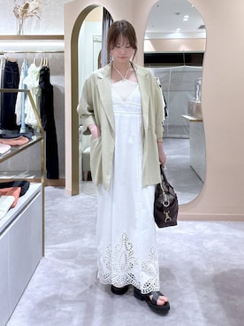 「mysty woman（ミスティウーマン）のミドルボストンBAG　495424（ボストンバッグ、ブラウン系）」を使った、エリンギさん（レディース・153cm）の春コーディネート