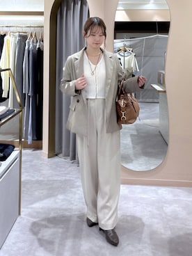 「mysty woman（ミスティウーマン）の【セットアイテム】ラッセルレースアンサンブル長袖　1077986（アンサンブル、ホワイト系）」を使った、エリンギさん（レディース・153cm）の秋コーディネート