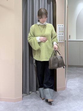 「mysty woman（ミスティウーマン）の【story. 】スイッチハンドルボストン 572846（ハンドバッグ、ブラウン系）」を使った、エリンギさん（レディース・153cm）の春コーディネート