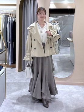 「mysty woman（ミスティウーマン）の【セットアイテム】ラッセルレースアンサンブル長袖　1077986（アンサンブル、ホワイト系）」を使った、エリンギさん（レディース・153cm）の秋コーディネート