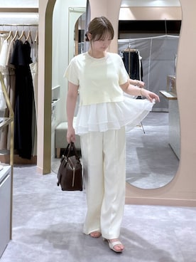 「mysty woman（ミスティウーマン）の【セットアイテム】裾フハクタンクSET2Pニット　1046987（ニット/セーター、ホワイト系）」を使った、エリンギさん（レディース・153cm）の夏コーディネート