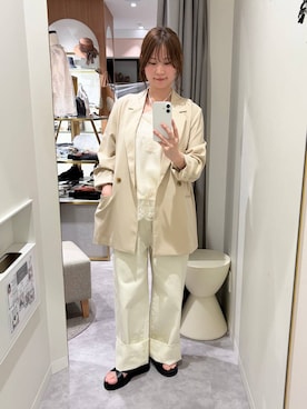 「mysty woman（ミスティウーマン）のイレヘムキャミチュニック　656817（キャミソール、ホワイト系）」を使った、エリンギさん（レディース・153cm）の春コーディネート