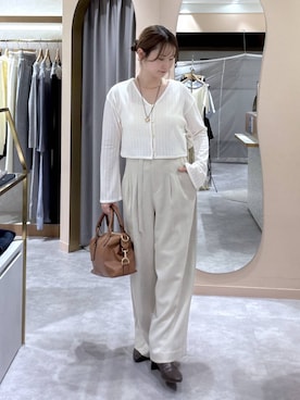 「mysty woman（ミスティウーマン）の【セットアイテム】ラッセルレースアンサンブル長袖　1077986（アンサンブル、ホワイト系）」を使った、エリンギさん（レディース・153cm）の秋コーディネート