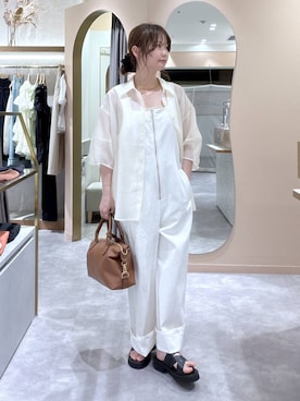 「mysty woman（ミスティウーマン）のミドルボストンBAG　495424（ボストンバッグ、ブラウン系）」を使った、エリンギさん（レディース・153cm）の春コーディネート