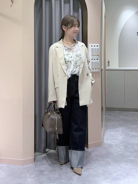 「mysty woman（ミスティウーマン）の【story. 】スイッチハンドルボストン 572846（ハンドバッグ、ブラウン系）」を使った、エリンギさん（レディース・153cm）の春コーディネート