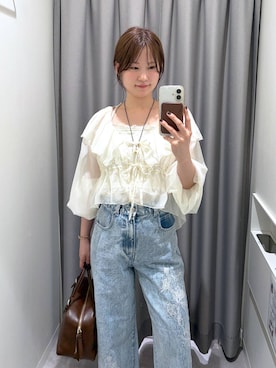 「mysty woman（ミスティウーマン）のアイテム（デニムパンツ）」を使った、エリンギさん（レディース・153cm）の秋コーディネート