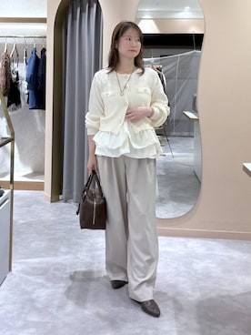 「mysty woman（ミスティウーマン）のストレートタックパンツ 1055380（その他パンツ、ベージュ系）」を使った、エリンギさん（レディース・153cm）の秋コーディネート