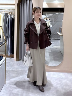 「mysty woman（ミスティウーマン）の【セットアイテム】ラッセルレースアンサンブル長袖　1077986（アンサンブル、ホワイト系）」を使った、エリンギさん（レディース・153cm）の秋コーディネート