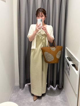 「mysty woman（ミスティウーマン）のサマーツイードライクカーディガンSS　497233（カーディガン/ボレロ、ホワイト系）」を使った、エリンギさん（レディース・153cm）の春コーディネート