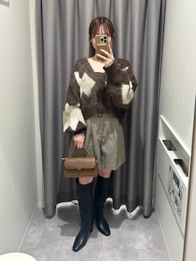 「mysty woman（ミスティウーマン）のアーガイルニットカーディガン 572855（カーディガン/ボレロ）」を使った、エリンギさん（レディース・153cm）の秋コーディネート