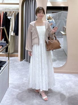 「mysty woman（ミスティウーマン）の【WEB限定】楊柳シアーパーカー　193459（パーカー、ベージュ系）」を使った、エリンギさん（レディース・153cm）の春コーディネート