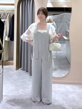 「mysty woman（ミスティウーマン）のあんず企画・モールドカップ付きインナーキャミソール２　497419（キャミソール、ベージュ系）」を使った、エリンギさん（レディース・153cm）の春コーディネート