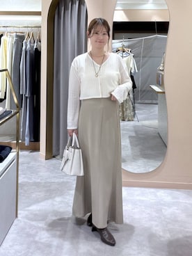 「mysty woman（ミスティウーマン）の【セットアイテム】ラッセルレースアンサンブル長袖　1077986（アンサンブル、ホワイト系）」を使った、エリンギさん（レディース・153cm）の秋コーディネート