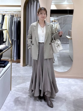 「mysty woman（ミスティウーマン）の【セットアイテム】ラッセルレースアンサンブル長袖　1077986（アンサンブル、ホワイト系）」を使った、エリンギさん（レディース・153cm）の秋コーディネート