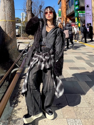 「EMODA(エモダ)のフードフェイクファーブルゾン(ブルゾン)」を使った、Hinechiさん(レディース・160cm)の冬コーディネート