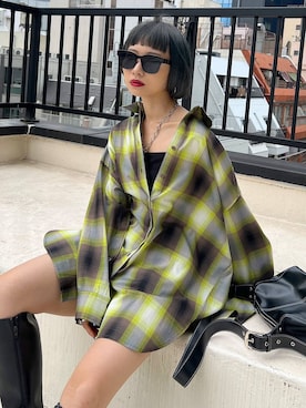 「PAGEBOY（ページボーイ）のオンブレチェックルーズシャツ（シャツ/ブラウス）」を使った、Hinechiさん（レディース・158cm）の夏コーディネート