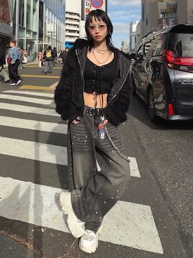 「アイテム（ベルト）」を使った、Hinechiさん（レディース・160cm）の冬コーディネート