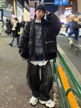 「アイテム（ブルゾン）」を使った、Hinechiさん（レディース・160cm）の冬コーディネート