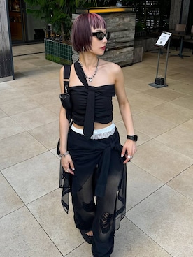 「アイテム（スウェットパンツ）」を使った、Hinechiさん（レディース・160cm）の夏コーディネート