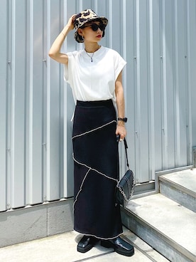 「PAGEBOY（ページボーイ）のチェーンスタッズショルダー（ショルダーバッグ）」を使った、Hinechiさん（レディース・158cm）の夏コーディネート