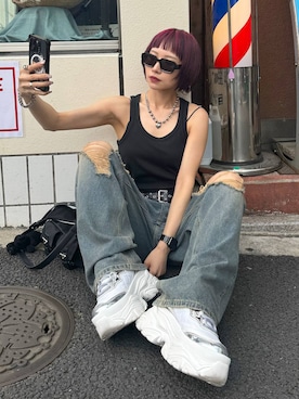 「FOREVER 21（フォーエバー トゥエンティーワン）のアイテム（パンツ）」を使った、Hinechiさん（レディース・160cm）の夏コーディネート