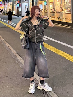 「アイテム（パーカー）」を使った、Hinechiさん（レディース・160cm）の夏コーディネート
