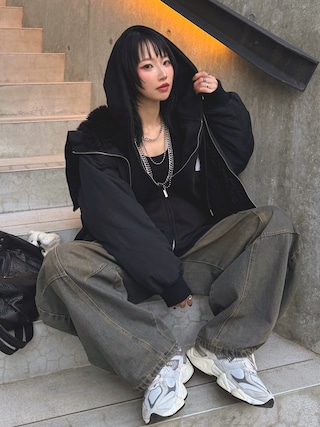 「PAGEBOY（ページボーイ）のリバーシブルファーN2B/ブルゾン【軽量・リバーシブル・ファーとブルゾンの２WAY仕様】（ブルゾン）」を使った、Hinechiさん（レディース・160cm）の冬コーディネート