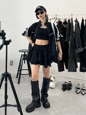 「アイテム（ジャージ、ブラック系）」を使った、Hinechiさん（レディース・160cm）の夏コーディネート