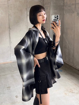 「PAGEBOY（ページボーイ）のオンブレチェックルーズシャツ（シャツ/ブラウス）」を使った、Hinechiさん（レディース・158cm）の秋コーディネート