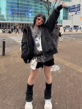 「アイテム（レッグウォーマー）」を使った、Hinechiさん（レディース・160cm）の冬コーディネート