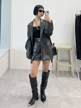 hare HARE EDGY MODE フェイクレザーダブルジャケット　ブラック HARE（ハレ）の「【EDGY MODE SET UP対応】フェイクレザーダブル