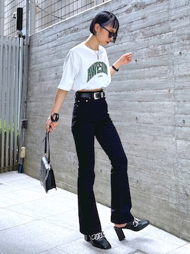 「PAGEBOY（ページボーイ）のチェーンスタッズショルダー（ショルダーバッグ）」を使った、Hinechiさん（レディース・158cm）の夏コーディネート