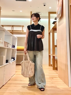「KBF（ケイビーエフ）のバイカラークリンクルビスチェ（その他トップス、グレー系）」を使った、ｶﾅｺさん（レディース・162cm）の春コーディネート