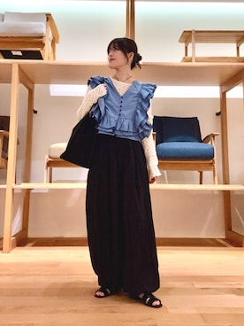 「KBF（ケイビーエフ）のシュリンクレーストップス（Tシャツ/カットソー、ホワイト系）」を使った、ｶﾅｺさん（レディース・162cm）の春コーディネート