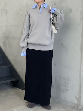 「select MOCA（セレクトモカ）の【サイズ展開】パイルIラインタイトスカート（スカート、ブラック系）」を使った、ririkaさん（レディース・159cm）の夏コーディネート