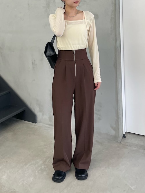 フロントファスナーハイウエストタックパンツ（スラックス）｜select