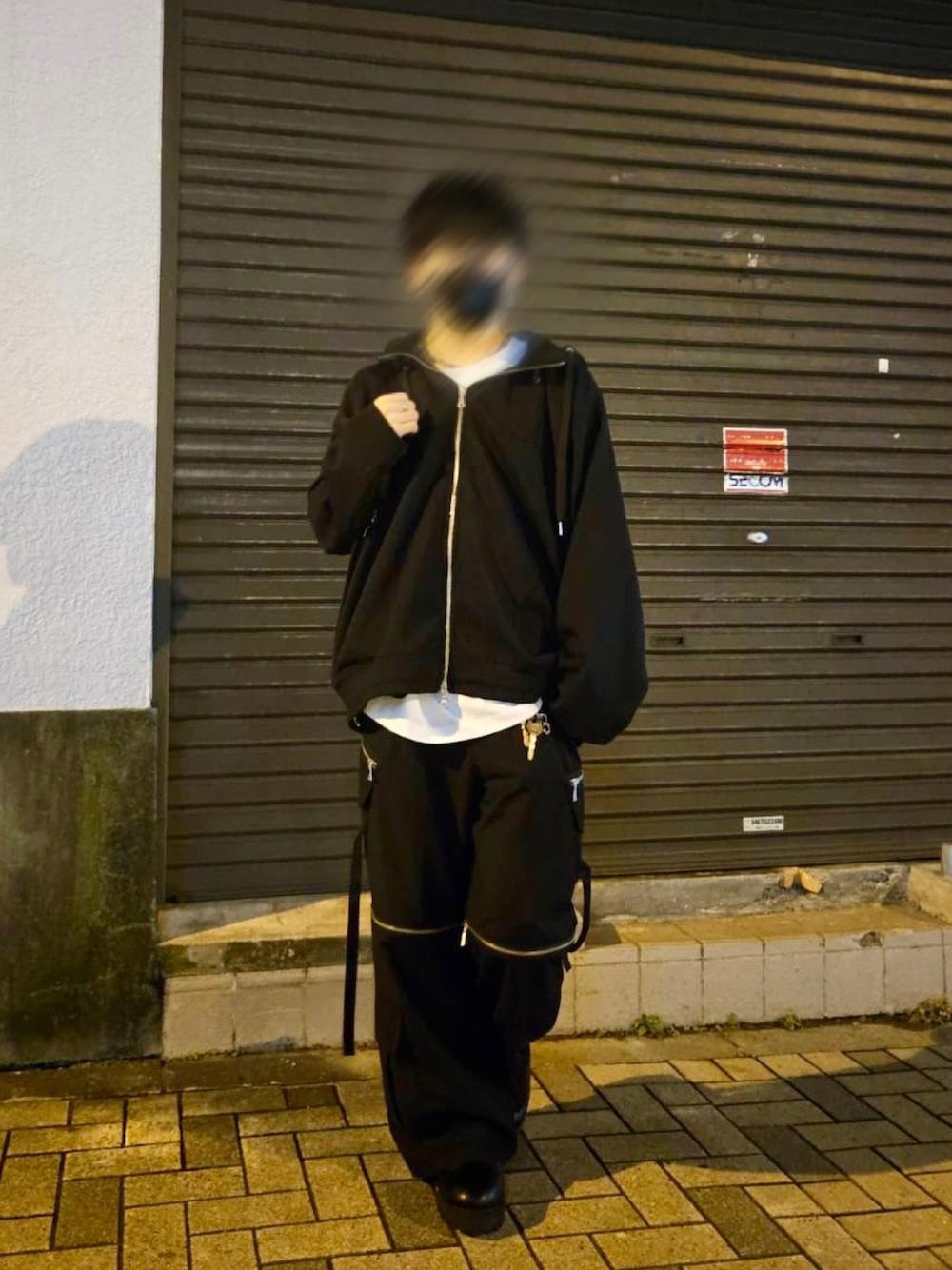 ブラック系のカーゴパンツ、ブラック系のパーカー、ホワイト系のTシャツ/カットソーを着用したメンズの秋コーディネートの1枚目の写真