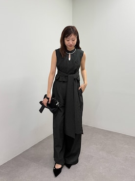 「lilium by lily（リリウムバイリリー）の【lilium by lily】シェイプリボンオールインワン（その他パンツ、ブラック系）」を使った、hiyoriさん（レディース・156cm）の夏コーディネート