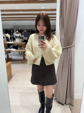 「mystic（ミスティック）のスクエアトゥロングブーツ（ブーツ）」を使った、hiyoriさん（レディース・156cm）の秋コーディネート